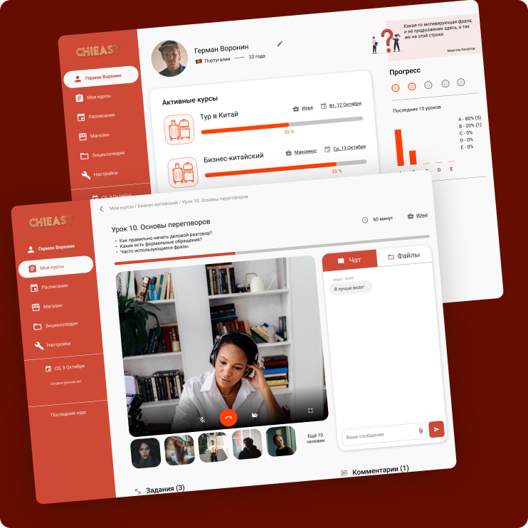 Chieasy Chinese learning platform dashboard interface